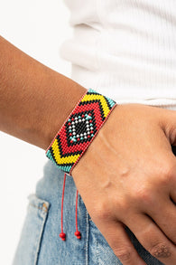 "Desert Dive" Red Multi Color Seed Bead Adjustable Bracelet