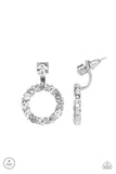 Paparazzi " Diamond Halo " Silver Metal Clear Round Rhinestone Circle Ear Jacket Earrings