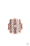 Paparazzi " Dig It " Copper Metal Floral Flower Elastic Back Ring