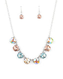 "Dreamy Decorum" Silver Metal & Multi Rainbow Iridescent Rhinestone Necklace Set