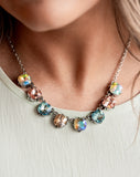 "Dreamy Decorum" Silver Metal & Multi Rainbow Iridescent Rhinestone Necklace Set