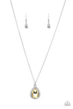 Paparazzi " Duchess Decorum " Silver & Yellow & White Halo Teardrop Rhinestone Necklace Set