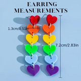 A Fun & Sassy Pair of Multi Heart Acrylic Rainbow Colored Heart Dangle Earrings