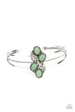 " Eco Enthusiast " Silver Metal Green Jade Like Stone Cuff Bracelet