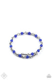 "Ethereally Entangled" Silver & Blue Cats Eye Beaded Flexible COIL Bracelet