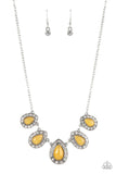 "Everlasting Enchantment" Silver Metal & Yellow Cat's Eye Halo Teardrop Necklace Set