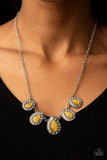 "Everlasting Enchantment" Silver Metal & Yellow Cat's Eye Halo Teardrop Necklace Set