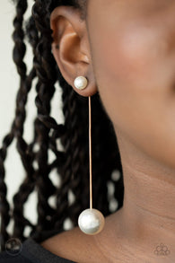 Paparazzi " Extended Elegance " Gold Metal & White Pearl Dangle Ear Jacket Earrings