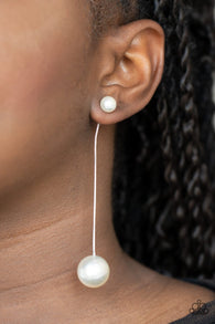 Paparazzi " Extended Elegance " Silver Metal & White Pearl Dangle Ear Jacket Earrings