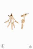 Paparazzi " Extra Electric " Gold Metal Edgy Fringe Ear Jacket Earrings