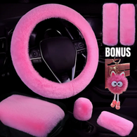 PINK- 6 Piece Extra Plush Car Accessories Set with ****BONUS Googly Eyed Pink Keychain****