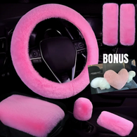 PINK- 6 Piece Extra Plush Car Accessories Set with ****BONUS Pink/White Winged Heart Headrest ****