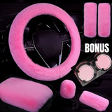 PINK- 6 Piece Extra Plush Car Accessories Set with ****BONUS Car Coaster Set in Pink****