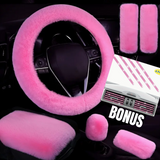 PINK- 6 Piece Extra Plush Car Accessories Set with ****BONUS Pink Rhinestone Bling Vent Covers****