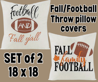 FOOTBALL Themed Throw Pillow Covers (*No Inserts) in a Linen Blend (Canvas) 18X18 Set of 2