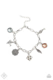 "Fancifully Flighty" Silver Metal Multi Rhinestone & Charms Bracelet