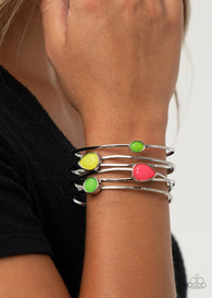 Paparazzi " Fashion Frenzy " Silver Metal Multi Shape & Color Stones Cuff Bracelet