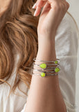 Paparazzi " Fashion Frenzy " Silver Metal Multi Shaped Faceted Yellow Stone Cuff Bracelet