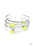 Paparazzi " Fashion Frenzy " Silver Metal Multi Shaped Faceted Yellow Stone Cuff Bracelet