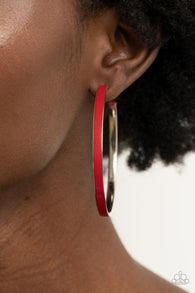 Paparazzi " Fearless Flavor " Silver Metal & Red Hoop Earrings