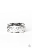 Paparazzi " Field Artillery " Men's Silver Metal Braided Design Band Elastic Ring