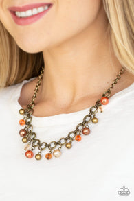 "Fiercely Fancy" Multi Brass, Brown & Orange Faceted Bead Necklace Set