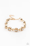 "First in Fashion Show" Gold Metal Iridescent Champaign Rhinestone Clasp Bracelet