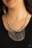 "Flaunt Your Fringe" Silver Metal & White/Clear Rhinestone Fringe Necklace Set