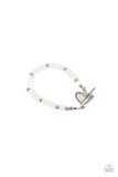 "Following My Heart" Silver Metal & White Bead Heart "Love" Toggle Bracelet