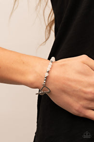 "Following My Heart" Silver Metal & White Bead Heart "Love" Toggle Bracelet