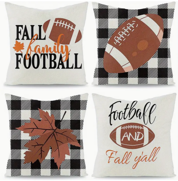 FOOTBALL Themed Throw Pillow Covers (*No Inserts) in a Linen Blend (Canvas) 18X18 Set of 4