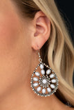 " Free To Roam " Silver Metal & White Stone Floral Pattern Dangle Earrings