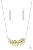 Paparazzi " Frosted Foliage " Silver Metal Yellow Cat's Eye Branch Vine Necklace Set