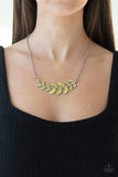 Paparazzi " Frosted Foliage " Silver Metal Yellow Cat's Eye Branch Vine Necklace Set