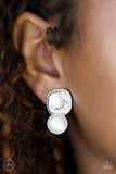 Paparazzi " Gatsby Gleam " Silver Metal White Pearl & White Rhinestone Clip-On Earrings