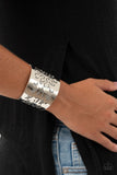 "Get Your Bloom On" Silver & Gray Leather Floral Stenciled Cuff Bracelet