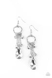 "Glammed Up Goddess" Silver Metal Clear Crystal Beads Tassel Charm Earrings