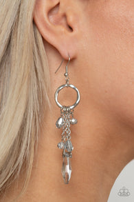 "Glammed Up Goddess" Silver Metal Clear Crystal Beads Tassel Charm Earrings