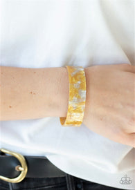 "Glaze Daze" Yellow Iridescent Speckled Shimmer Acrylic Cuff Bracelet