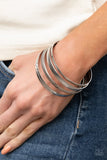 Paparazzi " Gliding Gleam " Silver Metal Multi Size Bangle Bracelets Set of 6