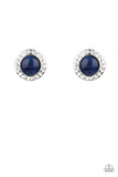 Paparazzi " Glowing Dazzle " Silver Metal & Round Blue Cats Eye Halo Post Earrings