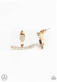 "Glowing Glimmer" Gold Metal Rhinestone Teardrop & Curve Bar Ear Jacket Earrings