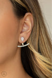 "Glowing Glimmer" Silver White Rhinestone Teardrop & Curve Bar Ear Jacket Earrings