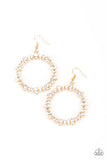 "Glowing Reviews" Gold Metal $ White/Clear Rhinestone Encrusted Hoop Earrings