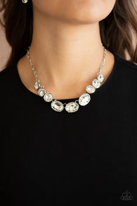 "Gorgeously Glacial" Silver Metal Clear/White Rhinestone Necklace Set