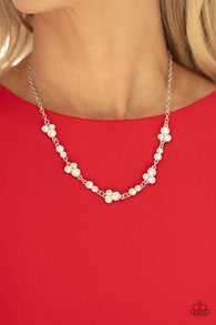 " Gorgeously Glistening " Silver Metal White Rhinestone Cluster Necklace Set