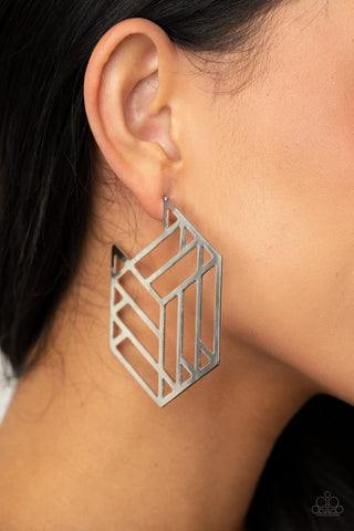 " Got to Get to GEO-ing " Silver Metal Open Work Geometric Post Earrings