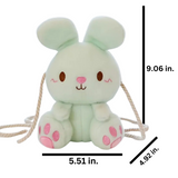 Adorable Fluffy & Soft Embroidered Bunny Rabbit Crossbody Bag with Rope Strap in Mint Green