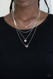 " Gypsy Heart " Silver Metal Heart & White Bead Layered Necklace Set