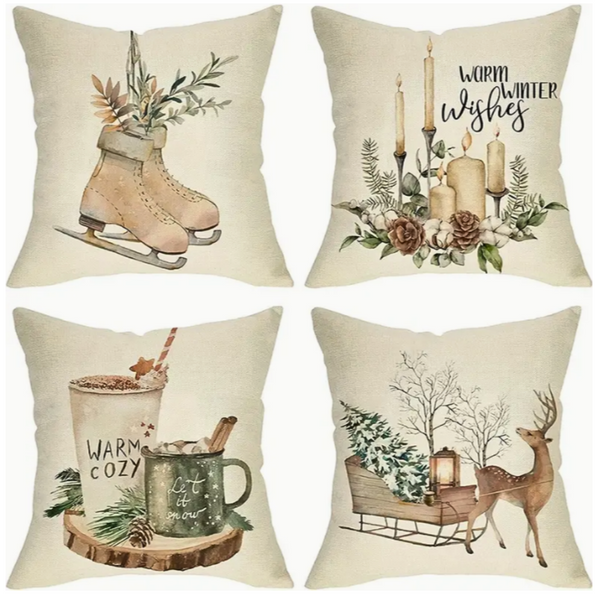 Set of 2 Holiday Throw Pillow Covers (*No Inserts) Polyester Canvas Feel 18X18